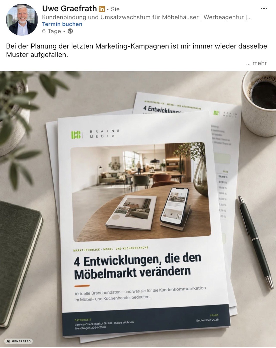 LinkedIn-Beitrag von Uwe Gräfrath zu vier Entwicklungen im Möbelmarkt