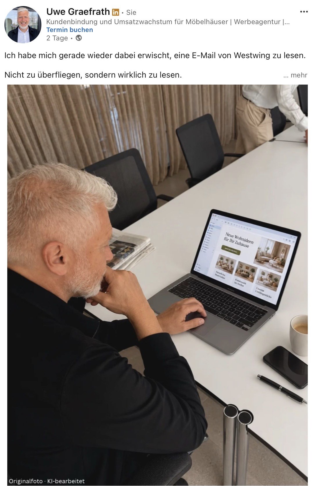 LinkedIn-Beitrag von Uwe Gräfrath über einen Newsletter, den er wirklich liest